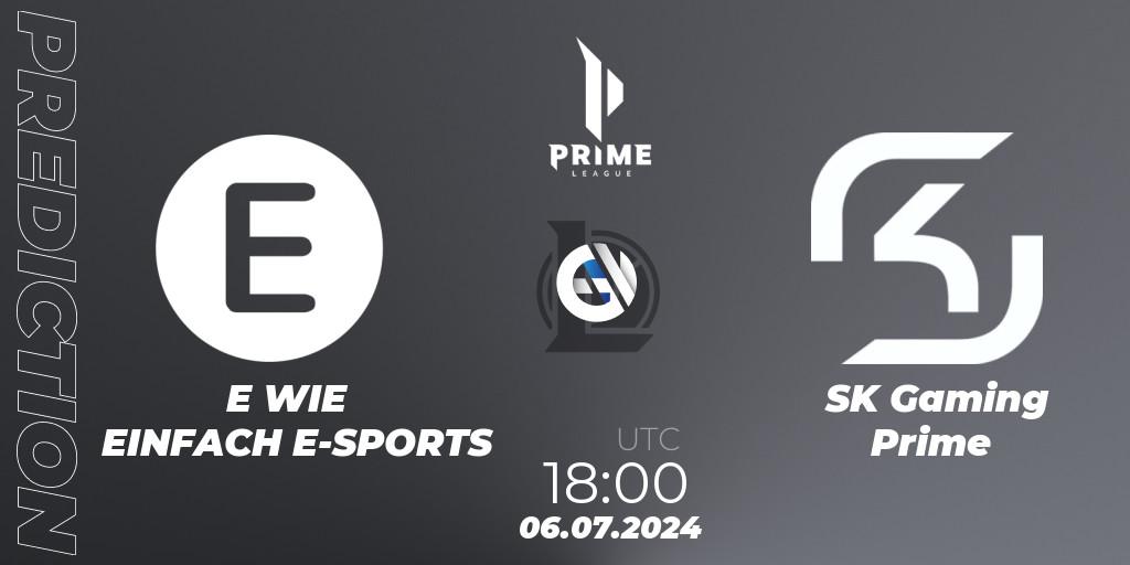 Prognose für das Spiel E WIE EINFACH E-SPORTS VS SK Gaming Prime. 06.07.2024 at 18:00. LoL - Prime League Summer 2024
