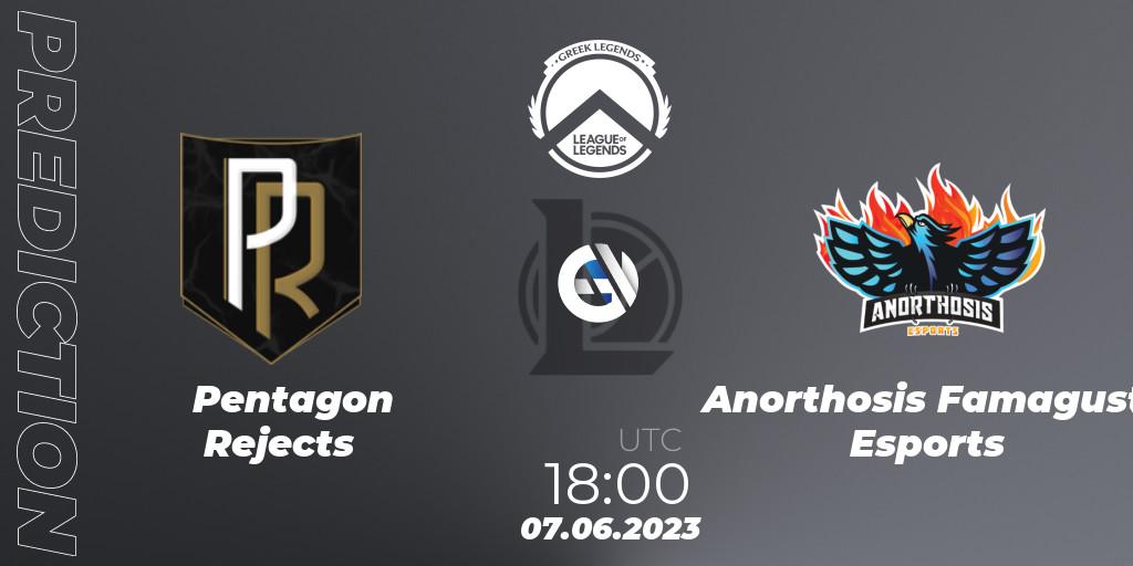 Prognose für das Spiel Pentagon Rejects VS Anorthosis Famagusta Esports. 07.06.2023 at 18:00. LoL - Greek Legends League Summer 2023