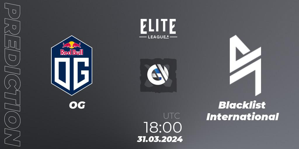 Prognose für das Spiel OG VS Blacklist International. 31.03.2024 at 18:00. Dota 2 - Elite League: Swiss Stage
