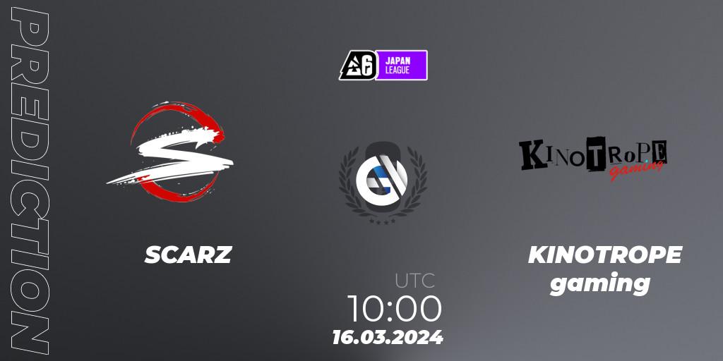 Prognose für das Spiel SCARZ VS KINOTROPE gaming. 16.03.2024 at 10:00. Rainbow Six - Japan League 2024 - Stage 1