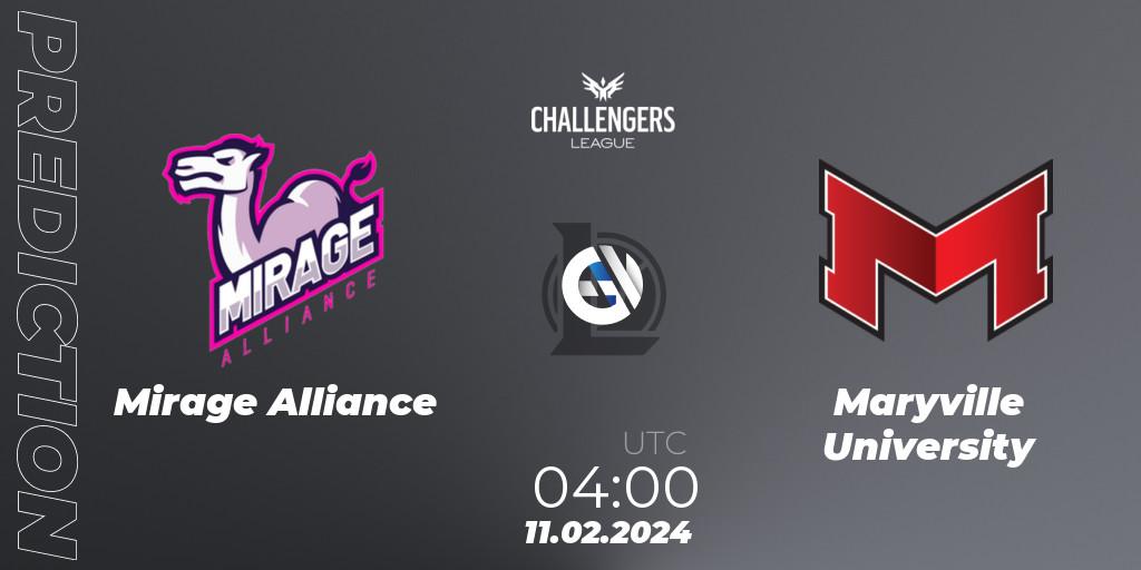 Prognose für das Spiel Mirage Alliance VS Maryville University. 11.02.2024 at 04:00. LoL - NACL 2024 Spring - Group Stage