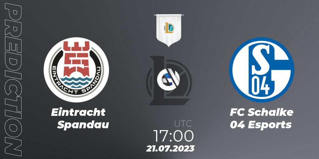 Prognose für das Spiel Eintracht Spandau VS FC Schalke 04 Esports. 21.07.2023 at 17:00. LoL - Prime League Summer 2023 - Group Stage