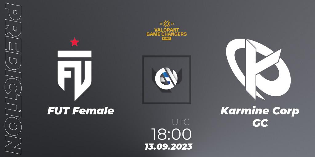 Prognose für das Spiel FUT Female VS Karmine Corp GC. 13.09.2023 at 18:00. VALORANT - VCT 2023: Game Changers EMEA Stage 3 - Group Stage