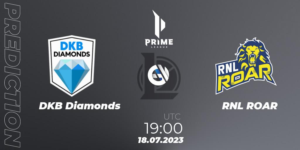 Prognose für das Spiel DKB Diamonds VS RNL ROAR. 18.07.2023 at 19:00. LoL - Prime League 2nd Division Summer 2023