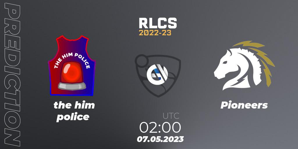 Prognose für das Spiel the him police VS Pioneers. 07.05.2023 at 02:00. Rocket League - RLCS 2022-23 - Spring: Oceania Regional 1 - Spring Open