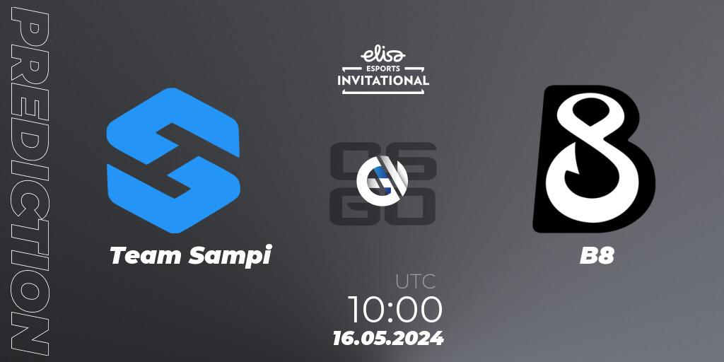 Prognose für das Spiel Team Sampi VS B8. 16.05.2024 at 10:00. Counter-Strike (CS2) - Elisa Invitational Spring 2024
