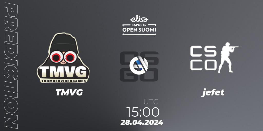 Prognose für das Spiel TMVG VS jefet. 28.04.24. CS2 (CS:GO) - Elisa Open Suomi Season 6
