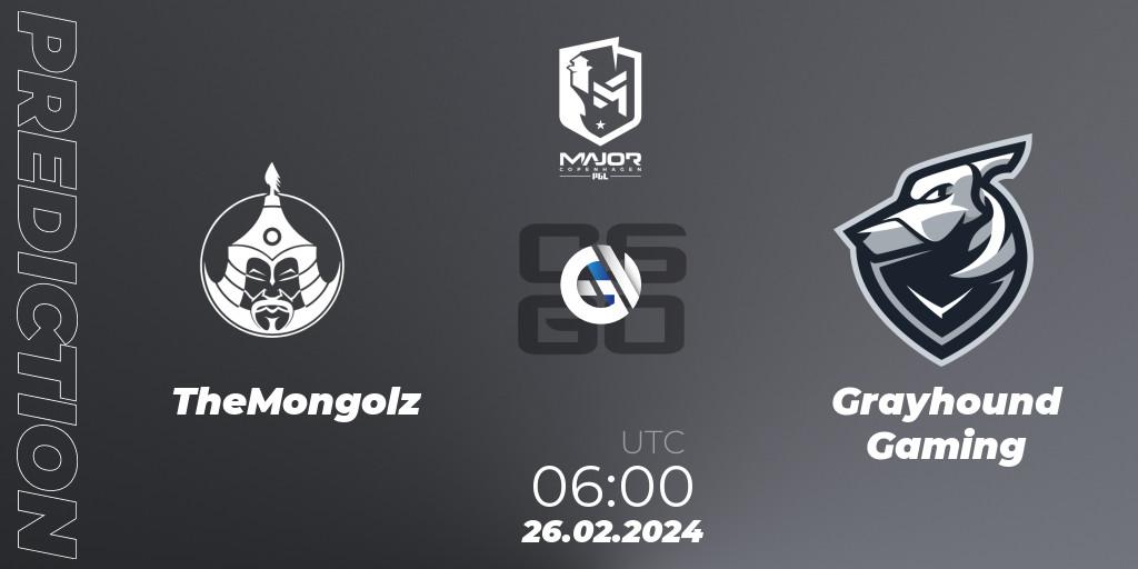 Prognose für das Spiel TheMongolz VS Grayhound Gaming. 26.02.24. CS2 (CS:GO) - PGL CS2 Major Copenhagen 2024 Asia RMR