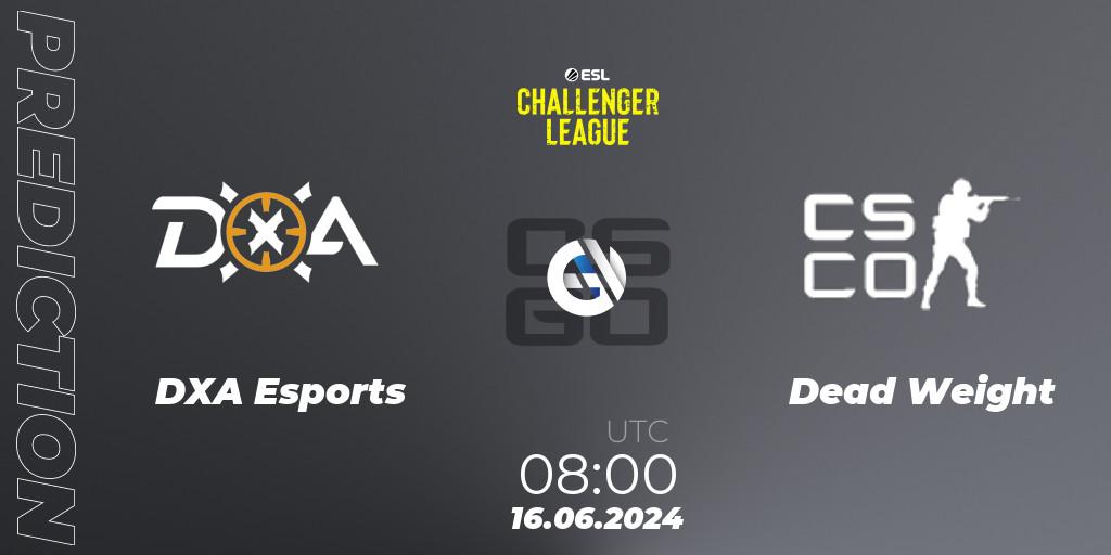 Prognose für das Spiel DXA Esports VS Dead Weight. 16.06.2024 at 08:00. Counter-Strike (CS2) - ESL Challenger League Season 47 Relegation: Oceania