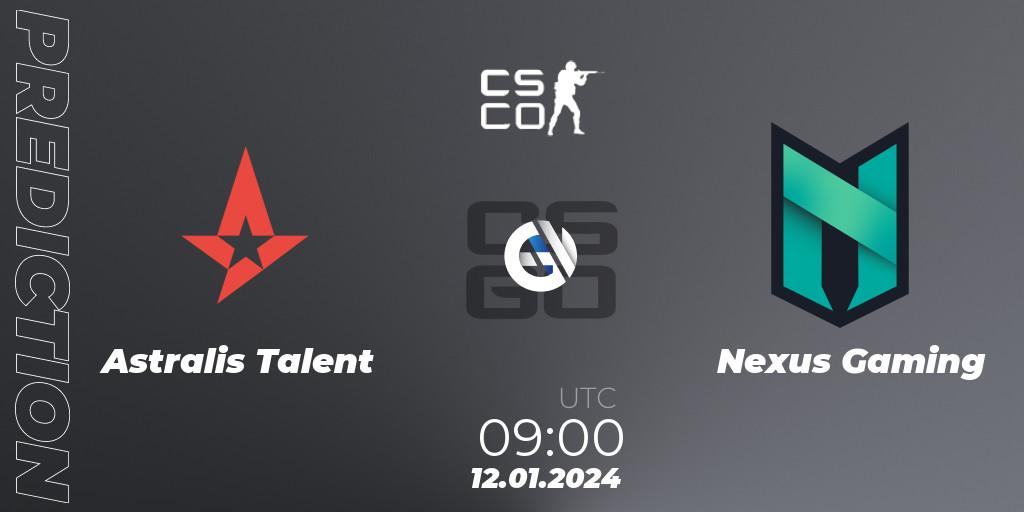 Prognose für das Spiel Astralis Talent VS Nexus Gaming. 12.01.2024 at 09:00. Counter-Strike (CS2) - European Pro League Season 14: Division 2
