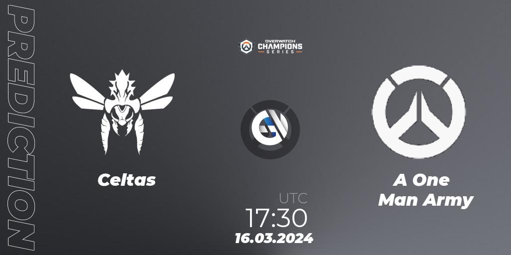 Prognose für das Spiel Celtas VS A One Man Army. 16.03.2024 at 17:30. Overwatch - Overwatch Champions Series 2024 - EMEA Stage 1 Group Stage