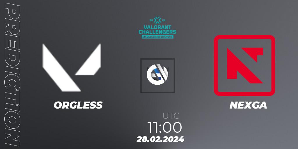 Prognose für das Spiel ORGLESS VS NEXGA. 28.02.2024 at 11:00. VALORANT - VALORANT Challengers Malaysia & Singapore 2024: Split 1