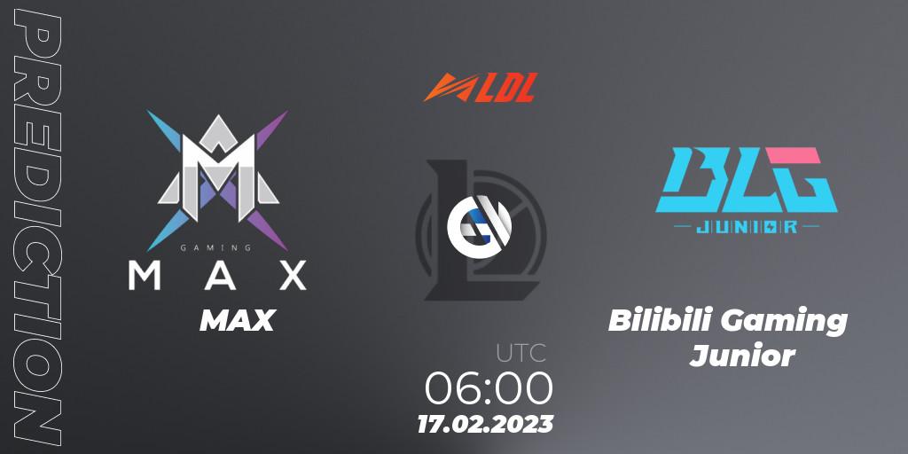 Prognose für das Spiel MAX VS Bilibili Gaming Junior. 17.02.2023 at 06:00. LoL - LDL 2023 - Regular Season