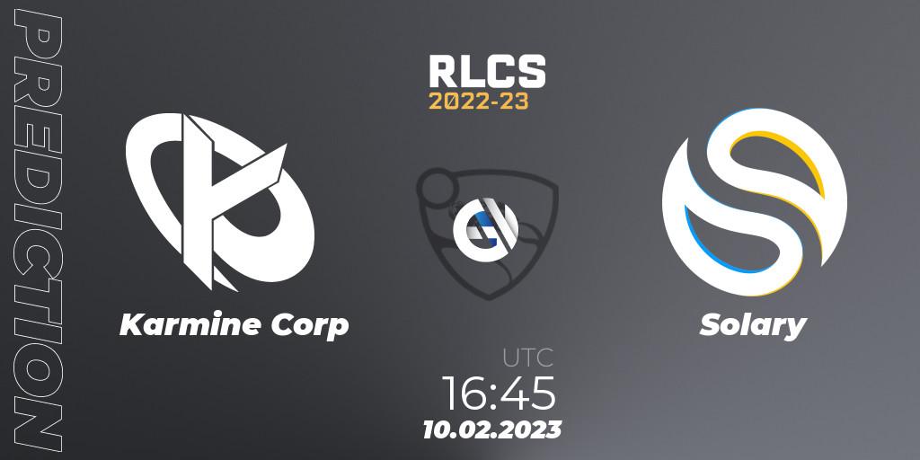 Prognose für das Spiel Karmine Corp VS Solary. 10.02.2023 at 16:45. Rocket League - RLCS 2022-23 - Winter: Europe Regional 2 - Winter Cup