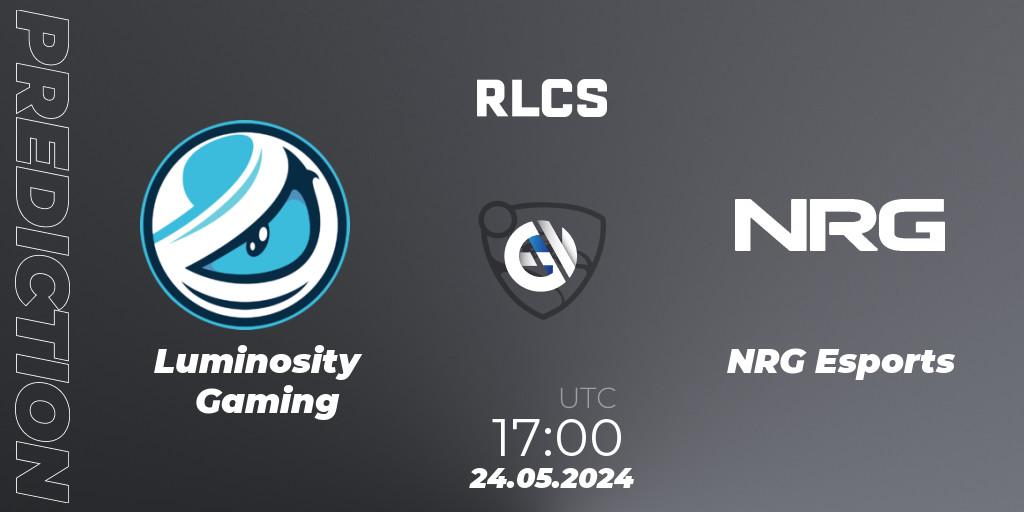 Prognose für das Spiel Luminosity Gaming VS NRG Esports. 24.05.2024 at 17:00. Rocket League - RLCS 2024 - Major 2: NA Open Qualifier 6