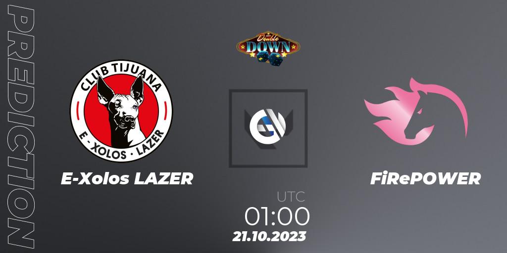 Prognose für das Spiel E-Xolos LAZER VS FiRePOWER. 21.10.2023 at 01:00. VALORANT - ACE Double Down