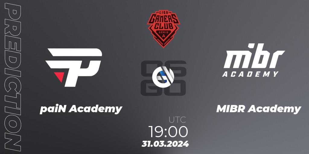 Prognose für das Spiel paiN Academy VS MIBR Academy. 31.03.24. CS2 (CS:GO) - Gamers Club Liga Série A: March 2024
