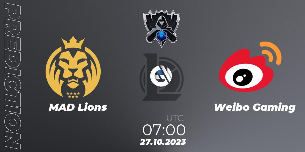 Prognose für das Spiel MAD Lions VS Weibo Gaming. 26.10.23. LoL - Worlds 2023 LoL - Group Stage