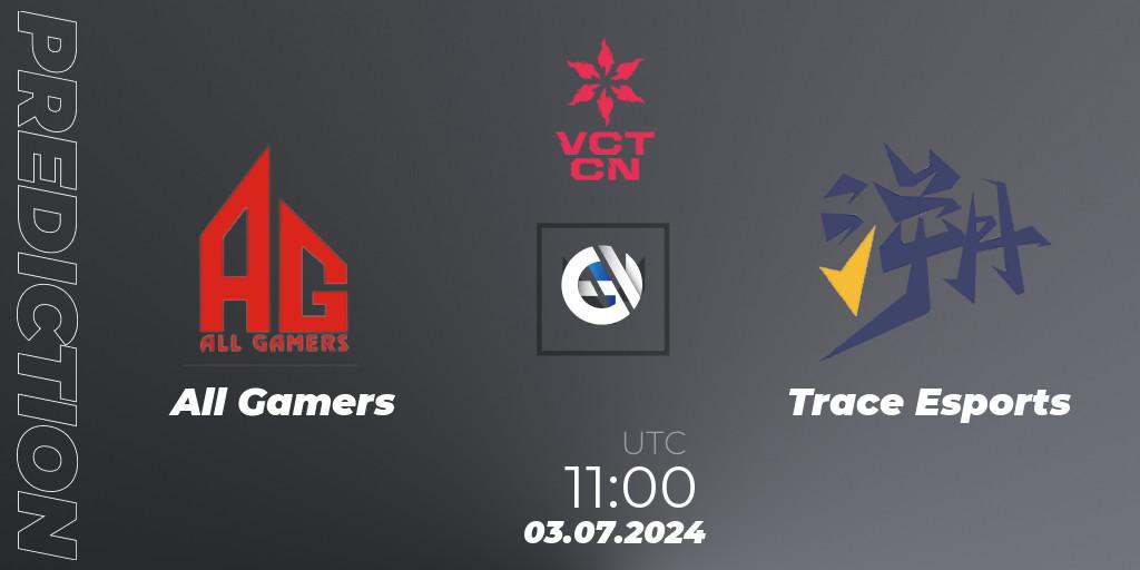 Prognose für das Spiel All Gamers VS Trace Esports. 03.07.2024 at 11:00. VALORANT - VALORANT Champions Tour China 2024: Stage 2 - Group Stage