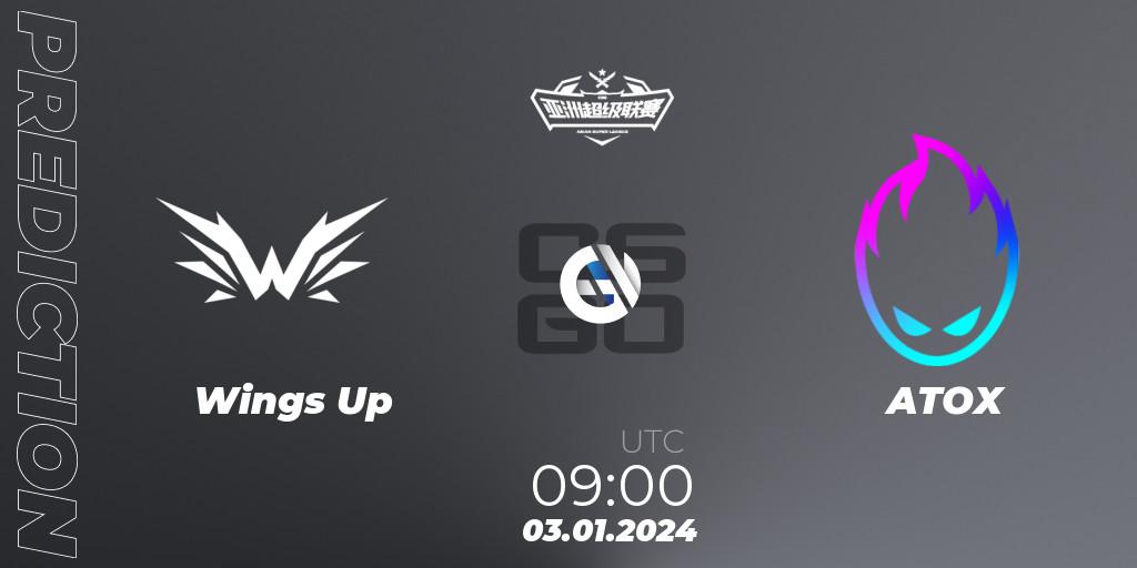 Prognose für das Spiel Wings Up VS ATOX. 03.01.2024 at 09:00. Counter-Strike (CS2) - Asian Super League Season 1