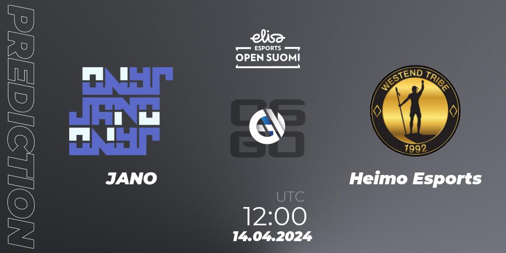 Prognose für das Spiel JANO VS Heimo Esports. 14.04.24. CS2 (CS:GO) - Elisa Open Suomi Season 6