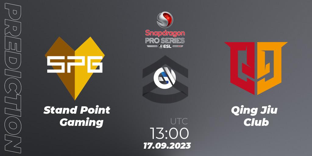 Prognose für das Spiel Stand Point Gaming VS Qing Jiu Club. 17.09.2023 at 13:00. Call of Duty - Snapdragon Pro Series Fall Season