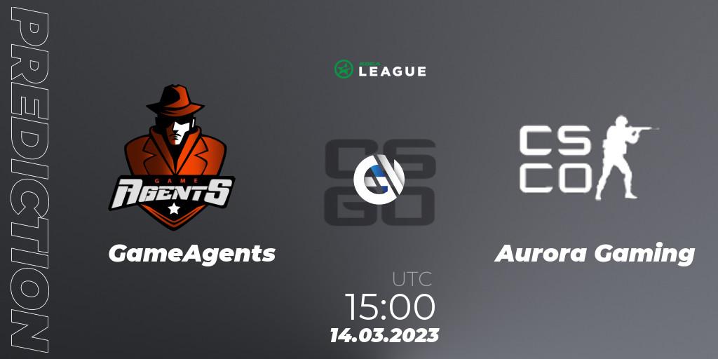 Prognose für das Spiel GameAgents VS Aurora. 14.03.23. CS2 (CS:GO) - ESEA Season 44: Main Division - Europe