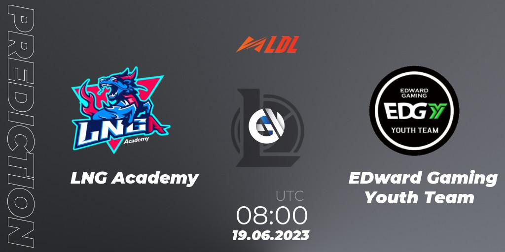 Prognose für das Spiel LNG Academy VS EDward Gaming Youth Team. 19.06.2023 at 09:00. LoL - LDL 2023 - Regular Season - Stage 3