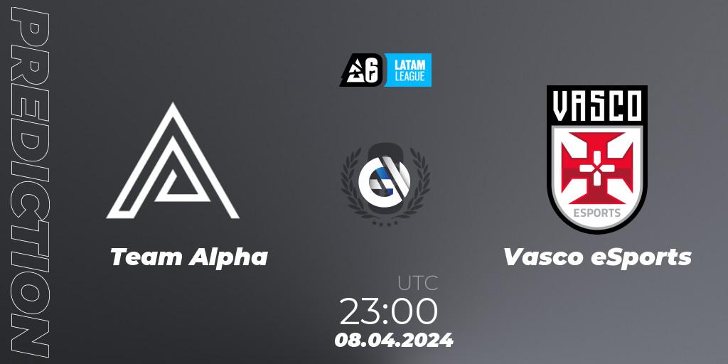 Prognose für das Spiel Team Alpha VS Vasco eSports. 08.04.2024 at 23:00. Rainbow Six - LATAM League 2024 - Stage 1: LATAM South