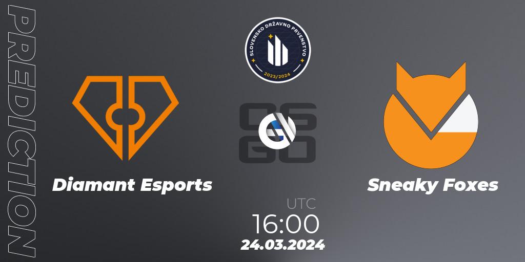Prognose für das Spiel Diamant Esports VS Sneaky Foxes. 05.04.2024 at 15:00. Counter-Strike (CS2) - Slovenian National Championship 2024