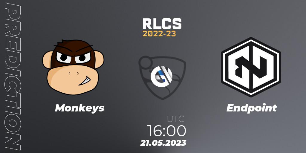 Prognose für das Spiel Monkeys VS Endpoint. 21.05.23. Rocket League - RLCS 2022-23 - Spring: Europe Regional 2 - Spring Cup: Closed Qualifier