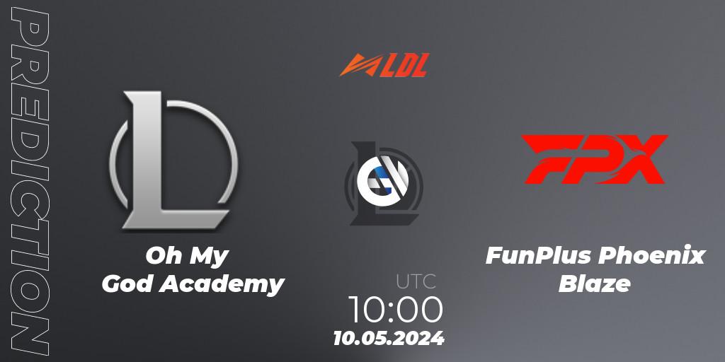 Prognose für das Spiel Oh My God Academy VS FunPlus Phoenix Blaze. 10.05.2024 at 10:00. LoL - LDL 2024 - Stage 2