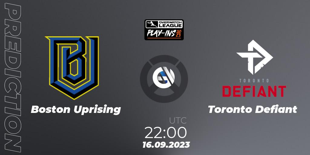 Prognose für das Spiel Boston Uprising VS Toronto Defiant. 16.09.23. Overwatch - Overwatch League 2023 - Play-Ins