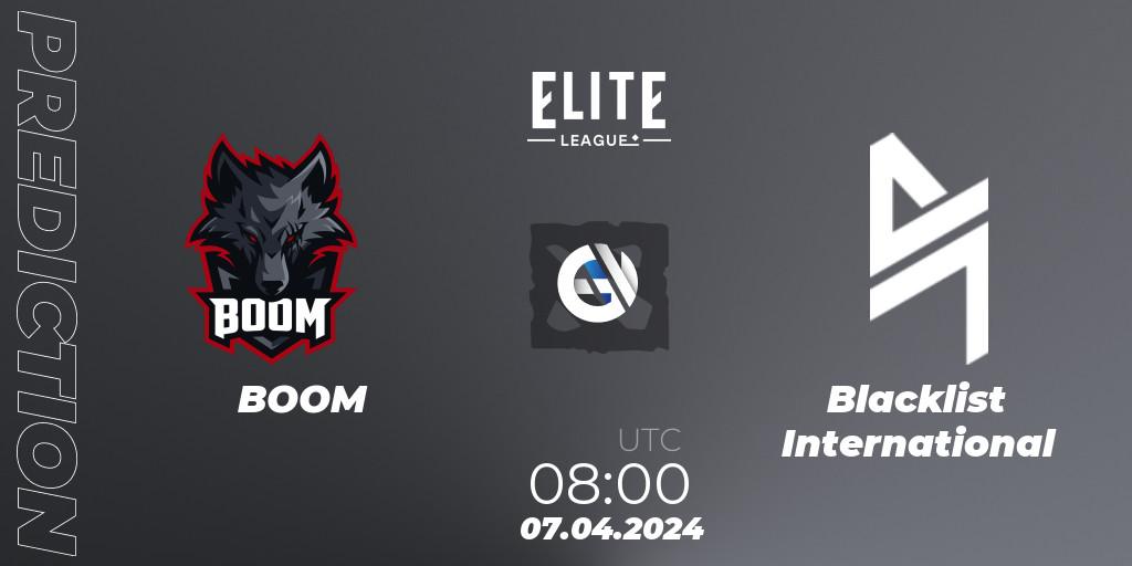 Prognose für das Spiel BOOM VS Blacklist International. 07.04.24. Dota 2 - Elite League: Round-Robin Stage