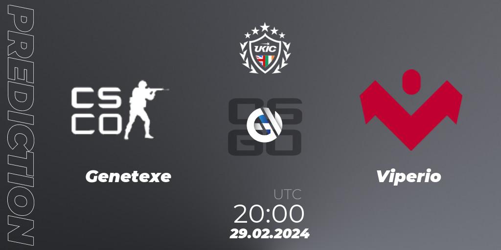 Prognose für das Spiel Genetexe VS Viperio. 29.02.2024 at 20:00. Counter-Strike (CS2) - UKIC League Season 1: Division 1