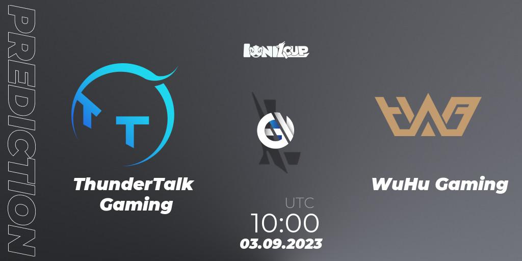 Prognose für das Spiel ThunderTalk Gaming VS WuHu Gaming. 03.09.2023 at 10:00. Wild Rift - Ionia Cup 2023 - WRL CN Qualifiers