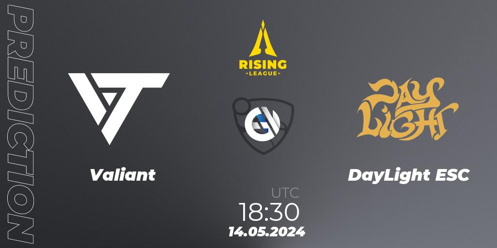 Prognose für das Spiel Valiant VS DayLight ESC. 14.05.2024 at 18:40. Rocket League - Rising League 2024 — Split 1 — Main Event