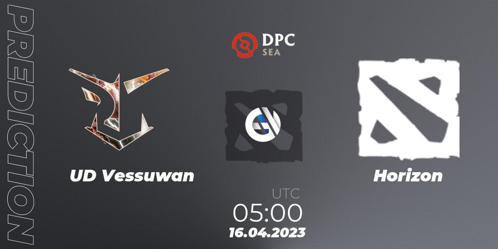 Prognose für das Spiel UD Vessuwan VS Horizon. 16.04.2023 at 05:00. Dota 2 - DPC 2023 Tour 2: SEA Division II (Lower)