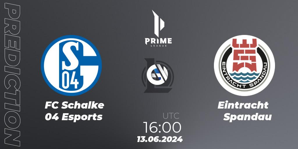 Prognose für das Spiel FC Schalke 04 Esports VS Eintracht Spandau. 13.06.2024 at 18:00. LoL - Prime League Summer 2024
