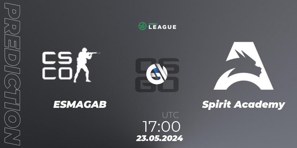 Prognose für das Spiel ESMAGAB VS Spirit Academy. 23.05.2024 at 17:00. Counter-Strike (CS2) - ESEA Season 49: Advanced Division - Europe