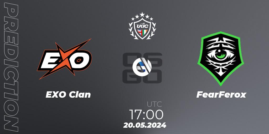 Prognose für das Spiel EXO Clan VS FearFerox. 20.05.2024 at 17:00. Counter-Strike (CS2) - UKIC League Season 2: Division 1