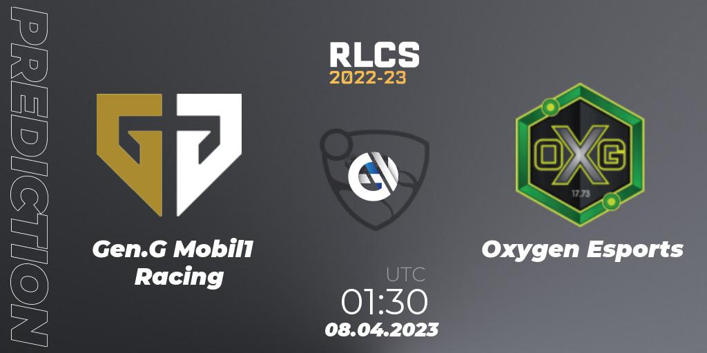 Prognose für das Spiel Gen.G Mobil1 Racing VS Oxygen Esports. 07.04.2023 at 19:45. Rocket League - RLCS 2022-23 - Winter Split Major