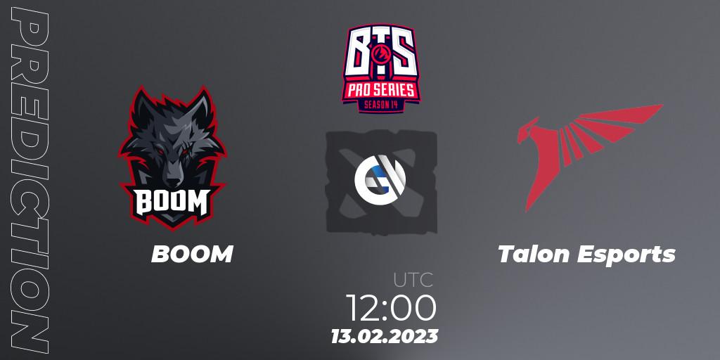 Prognose für das Spiel BOOM VS Talon Esports. 12.02.2023 at 09:00. Dota 2 - BTS Pro Series Season 14: Southeast Asia