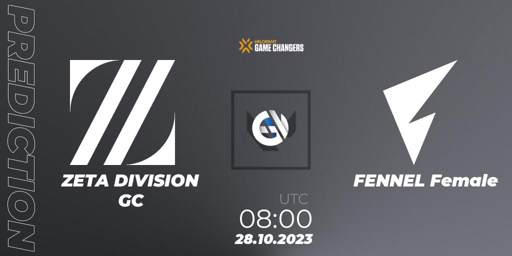Prognose für das Spiel ZETA DIVISION GC VS FENNEL Female. 28.10.2023 at 08:00. VALORANT - VCT 2023: Game Changers East Asia