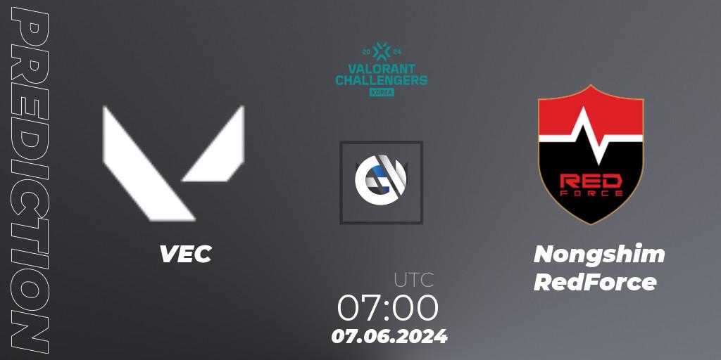 Prognose für das Spiel VEC VS Nongshim RedForce. 07.06.2024 at 07:00. VALORANT - VALORANT Challengers 2024 Korea: Split 2