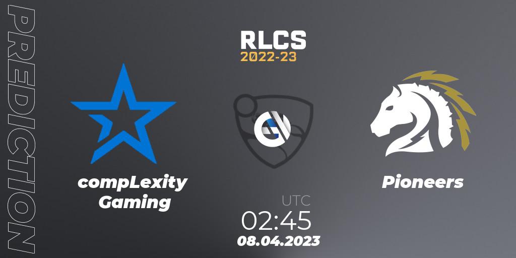 Prognose für das Spiel compLexity Gaming VS Pioneers. 07.04.2023 at 18:00. Rocket League - RLCS 2022-23 - Winter Split Major