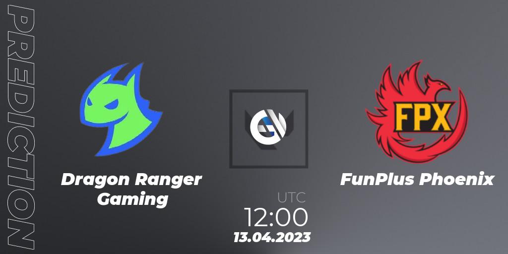 Prognose für das Spiel Dragon Ranger Gaming VS FunPlus Phoenix. 13.04.2023 at 12:00. VALORANT - FGC Valorant Invitational 2023: Act 1