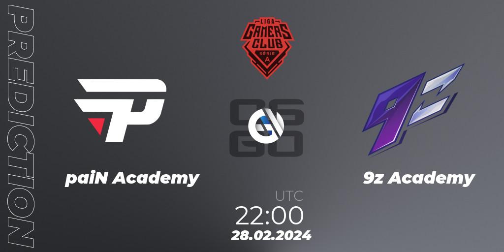 Prognose für das Spiel paiN Academy VS 9z Academy. 28.02.24. CS2 (CS:GO) - Gamers Club Liga Série A: February 2024