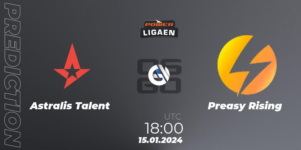 Prognose für das Spiel Astralis Talent VS Preasy Rising. 15.01.2024 at 18:00. Counter-Strike (CS2) - Dust2.dk Ligaen Season 25