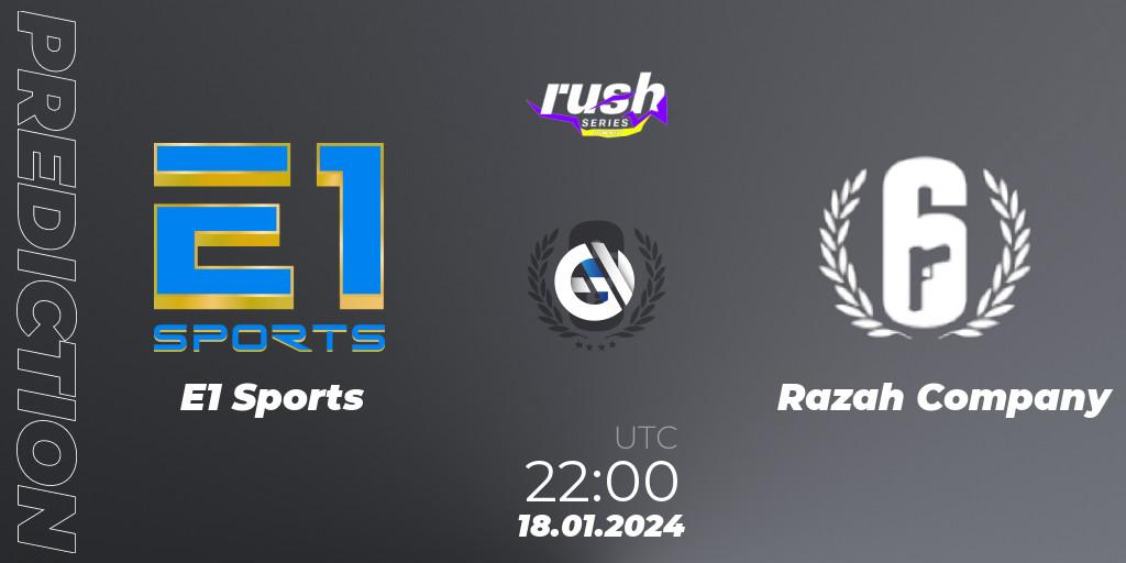 Prognose für das Spiel E1 Sports VS Razah Company. 18.01.2024 at 22:00. Rainbow Six - RUSH SERIES Summer